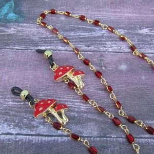 Elegant Red Forest Fairy Glasses Chain Aminata Style Glass Mushrooms